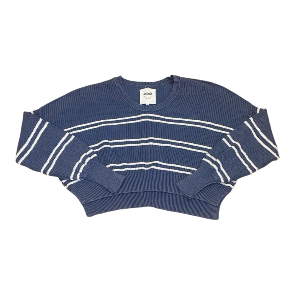 Aerie blue and white striped cropped sweater